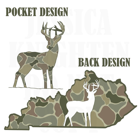 Men and Women Everyday Hunting PNG Digital Design Camo Camoflauge Deer Silhouette Pocket and Back Files Kid Design Male Shirt Kentucky State