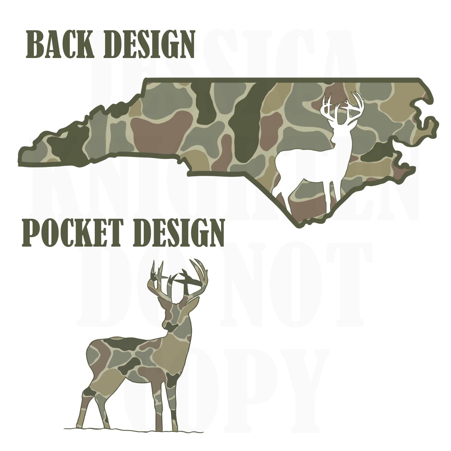 Men and Women Everyday Hunting PNG Digital Design Camo Camoflauge Deer Silhouette Pocket and Back Files Kid Design Male Shirt North Carolina