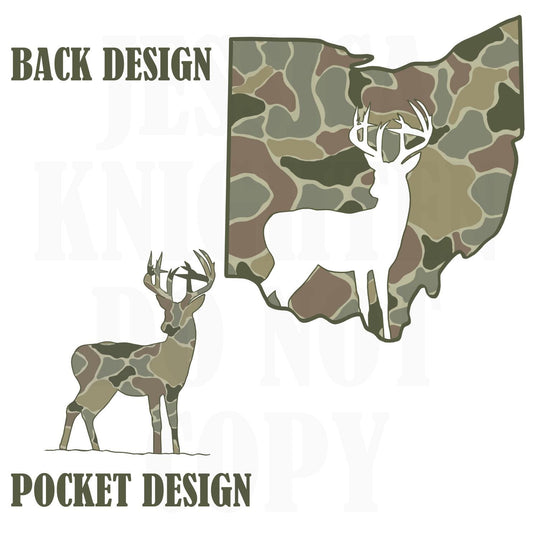 Men and Women Everyday Hunting PNG Digital Design Camo Camoflauge Deer Silhouette Pocket and Back Files Kid Design Male Shirt Ohio State