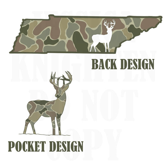 Men and Women Everyday Hunting PNG Digital Design Camo Camoflauge Deer Silhouette Pocket and Back Files Design Male Shirt Tennessee State