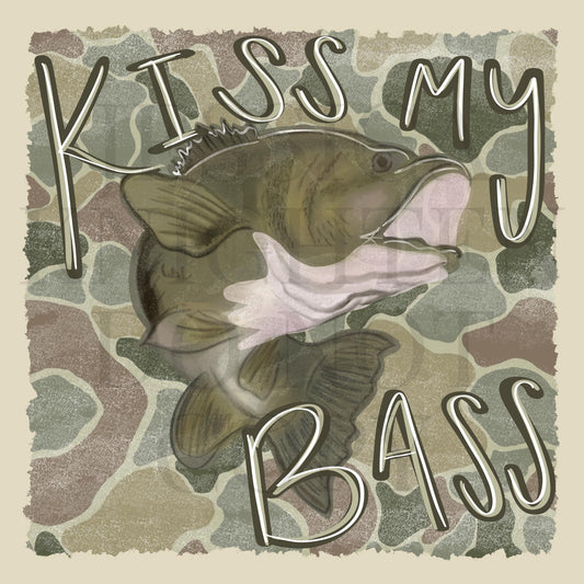 Men and Women Everyday PNG Digital Design Camo Camoflauge Kiss My Bass Fish Fishing Silhouette Pocket and Back Files Kid Design Male Shirt