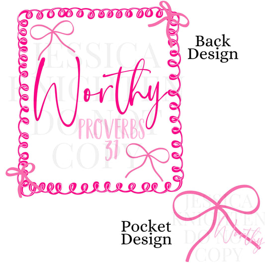 Everyday Inspirational PNG Digital Design Girly Trendy Pocket and Back Files Kid Design Women Pink Preppy Bow Coquette God's Masterpiece