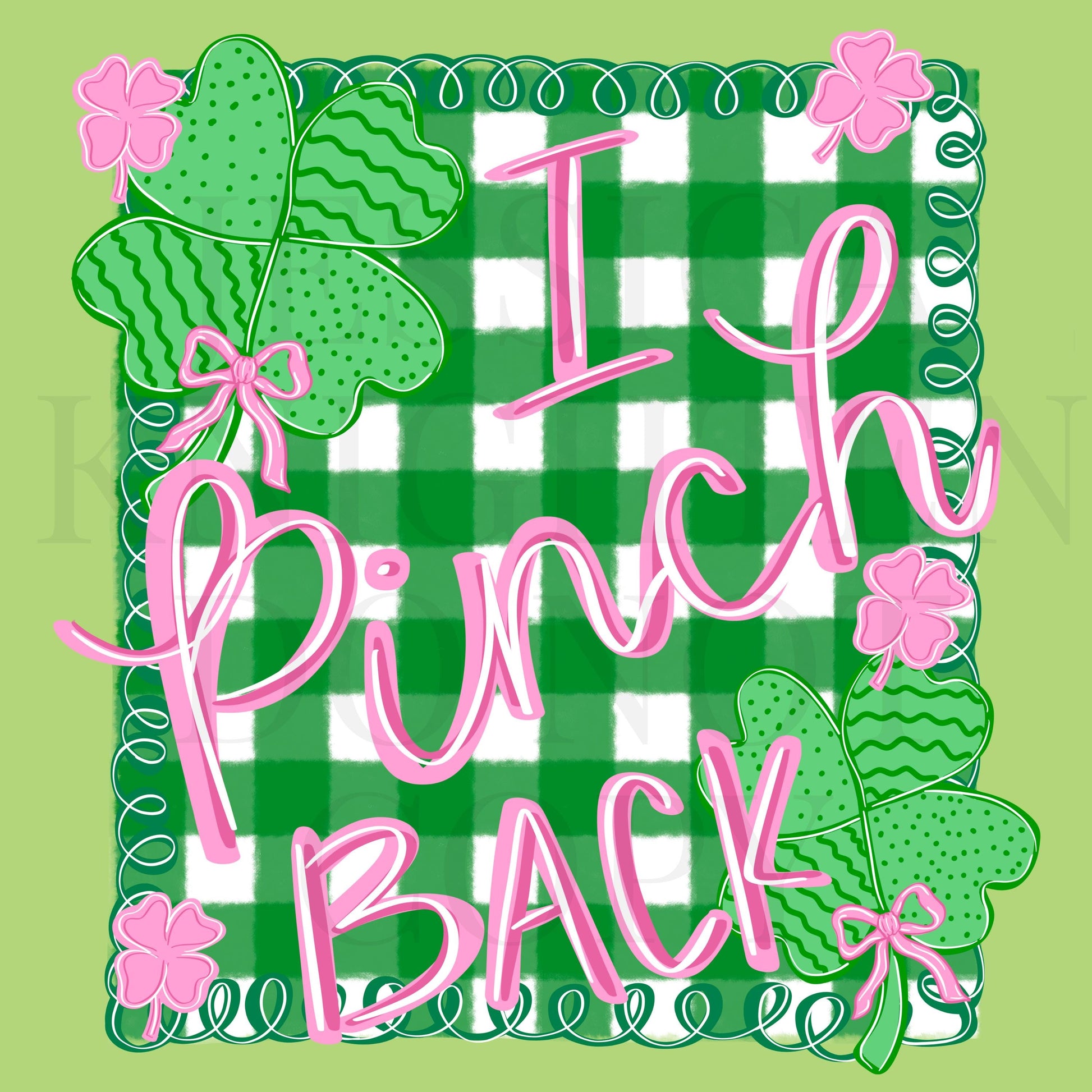 St Patty's Patricks Day PNG Pinch Me Pink Green Lucky Saint Shamrock Irish Gingham Preppy Trendy Bow Coquette Luck Hand Drawn DTF Sublimate