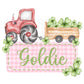Tractor Digital Design Gingham Name Plate Kids Children Shirt PNG Personalized Sub Trendy Farmer St. Patty's Clover Irish St. Patrick's Day