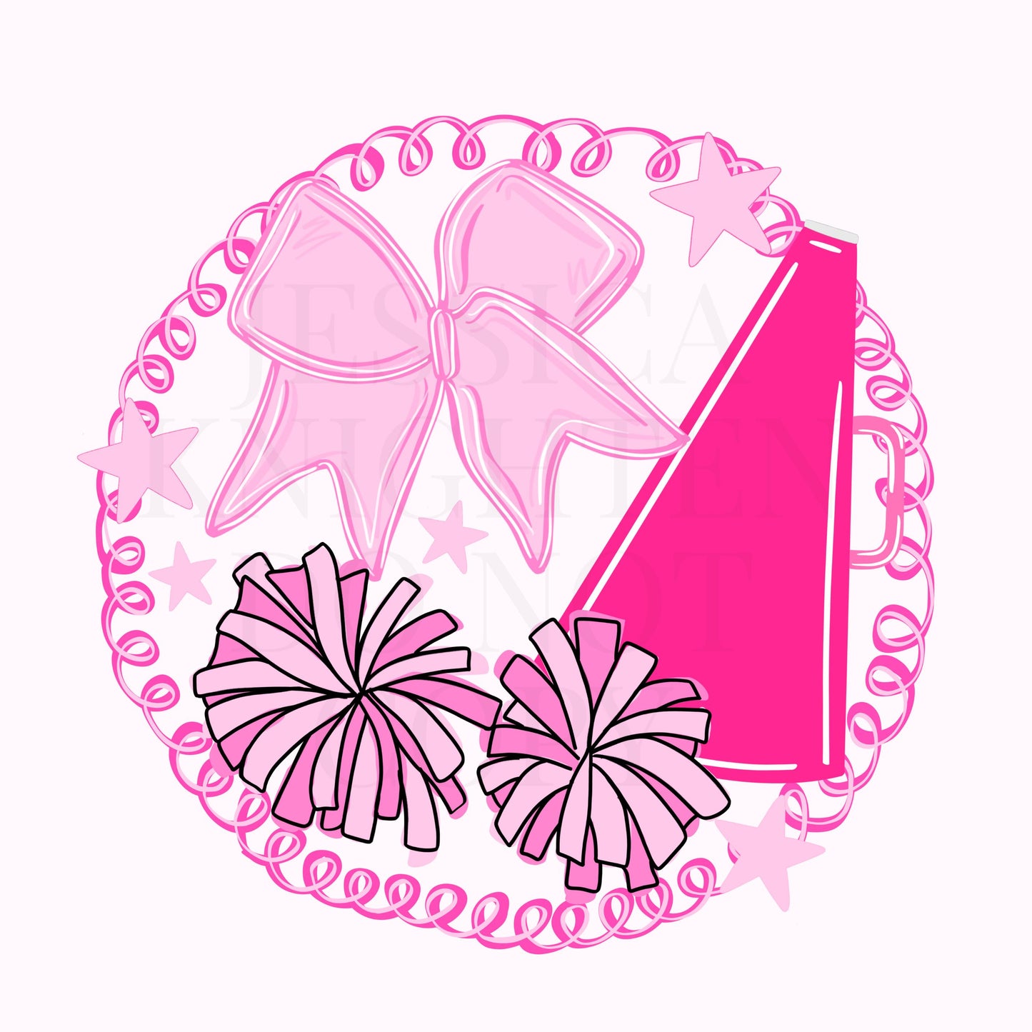 Cheer Hand Drawn Sublimation PNG Digital File Trendy Preppy Bow Coquette Girly Pink Cheerleader Pom Poms Megaphone Swirly Loud and Proud