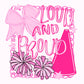 Cheer Hand Drawn Sublimation PNG Digital File Trendy Preppy Bow Coquette Girly Pink Cheerleader Pom Poms Megaphone Swirly Loud and Proud