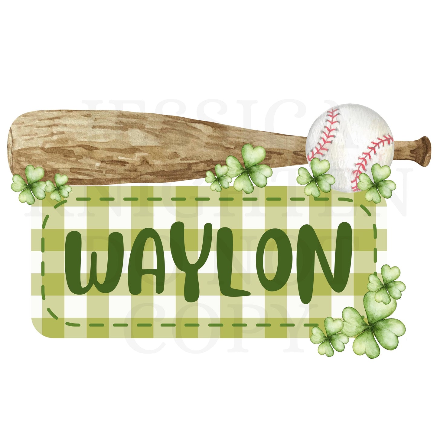 Baseball St. Patty's Digital Design Clover Gingham Name Plate Love Patricks Kids Children Shirt PNG Personalized Ball Boy Sub Trendy Irish