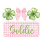 Bow St. Patty's Digital Design Coquette Gingham Name Plate Kids Children Shirt PNG Personalized Bows Girly Cutesy Sub Trendy Clover Irish