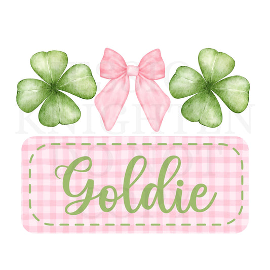 Bow St. Patty's Digital Design Coquette Gingham Name Plate Kids Children Shirt PNG Personalized Bows Girly Cutesy Sub Trendy Clover Irish
