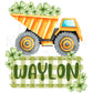 Dump truck Digital Design Gingham Name Plate Kids Children Shirt PNG Personalized Sub Trendy Construction St. Patty's Day Irish Clover