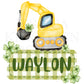 Excavator Digital Design Gingham Name Plate Kids Children Shirt PNG Personalized Sub Trendy Construction St. Patick's Irish Clover Patty's