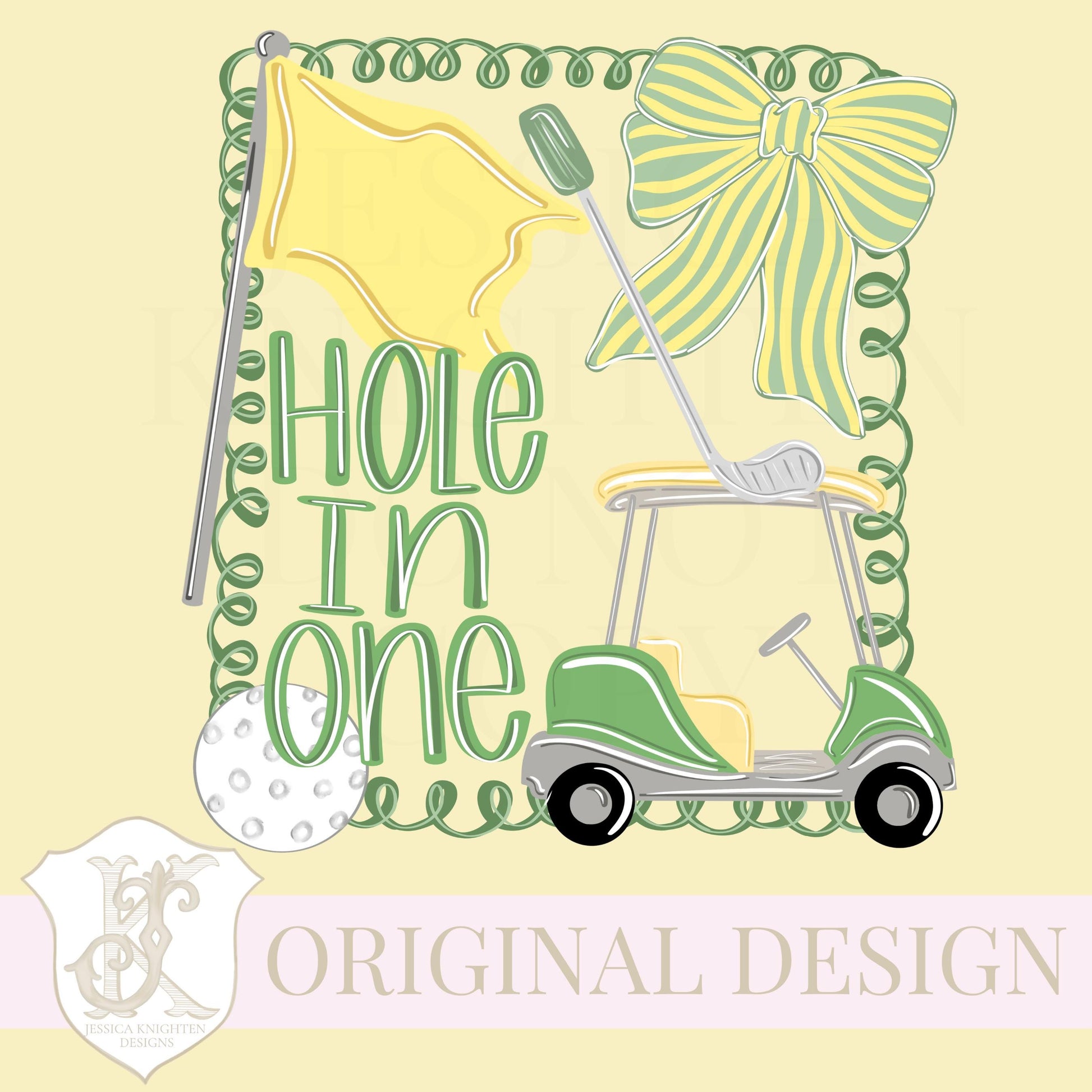 Hole in One Swirly Golf Girly Golfer Design PNG Preppy Bow Coquette Trendy Golfing Sublimation DTF File Stripe Ball Clubs Country Club
