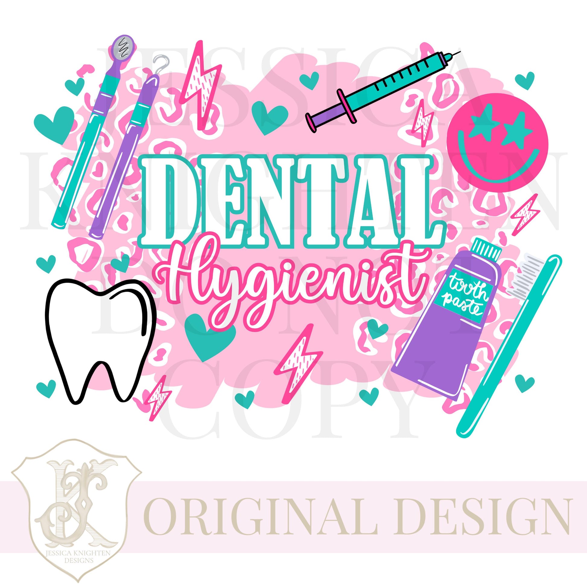 Dental Hygienist PNG Trendy Preppy Cheetah Pink Digital Shirt Print Dentist Tooth Toothbrush Smiley Toothpaste Teeth Assistant Floss