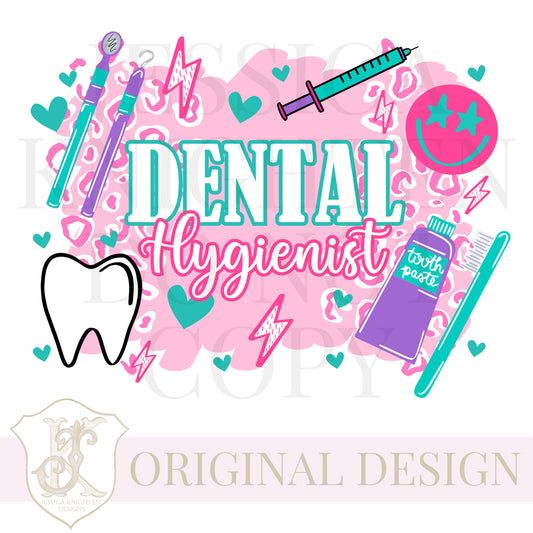 Dental Hygienist PNG Trendy Preppy Cheetah Pink Digital Shirt Print Dentist Tooth Toothbrush Smiley Toothpaste Teeth Assistant Floss
