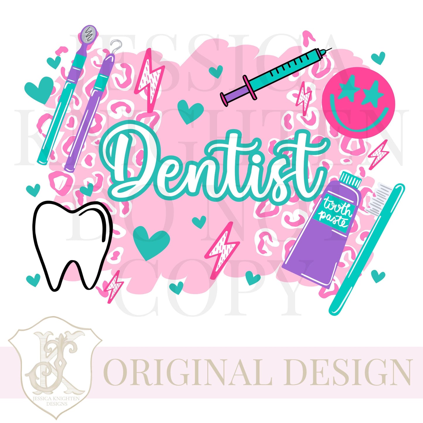 Dentist PNG Trendy Preppy Cheetah Pink Digital Shirt Print Dentist Tooth Toothbrush Smiley Toothpaste Teeth Assistant Floss Dental Hygienist