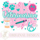 Veterinarian PNG Digital Sublimation DTF Vet Veterinary Medicine Preppy Pink Bow Cheetah Tech Assistant Paw Prints Working RX
