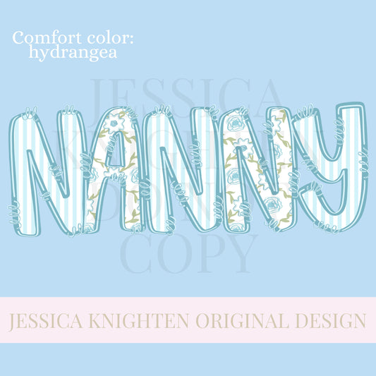 Nanny Mothers Day PNG grandmother sublimation dtf hand drawn digital download mom mama mother mommy floral coastal blue grandmillenial