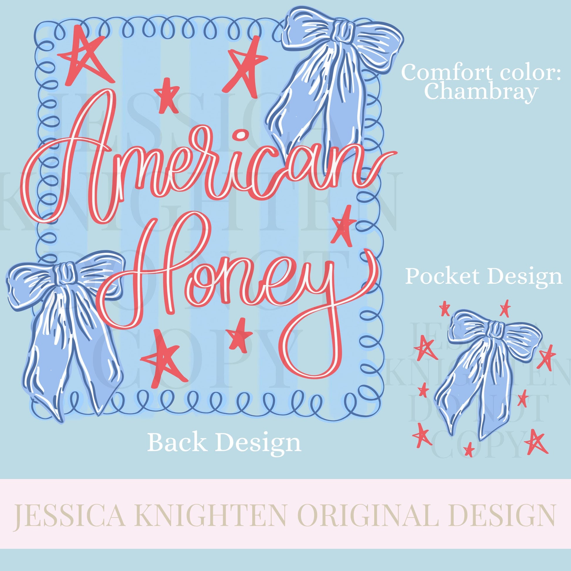 American Honey Flag Bows Coquette PNG Sublimation DTF Trendy Red White Blue Front Back Design USA Independence Fourth of July Memorial