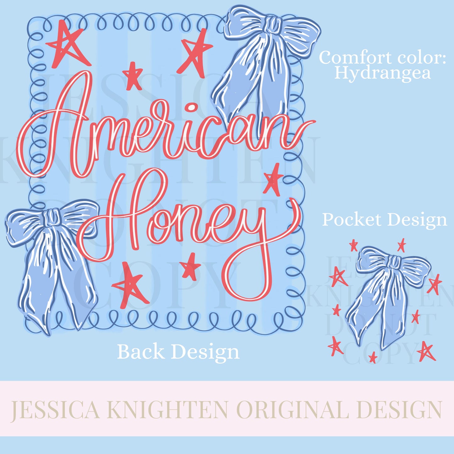American Honey Flag Bows Coquette PNG Sublimation DTF Trendy Red White Blue Front Back Design USA Independence Fourth of July Memorial