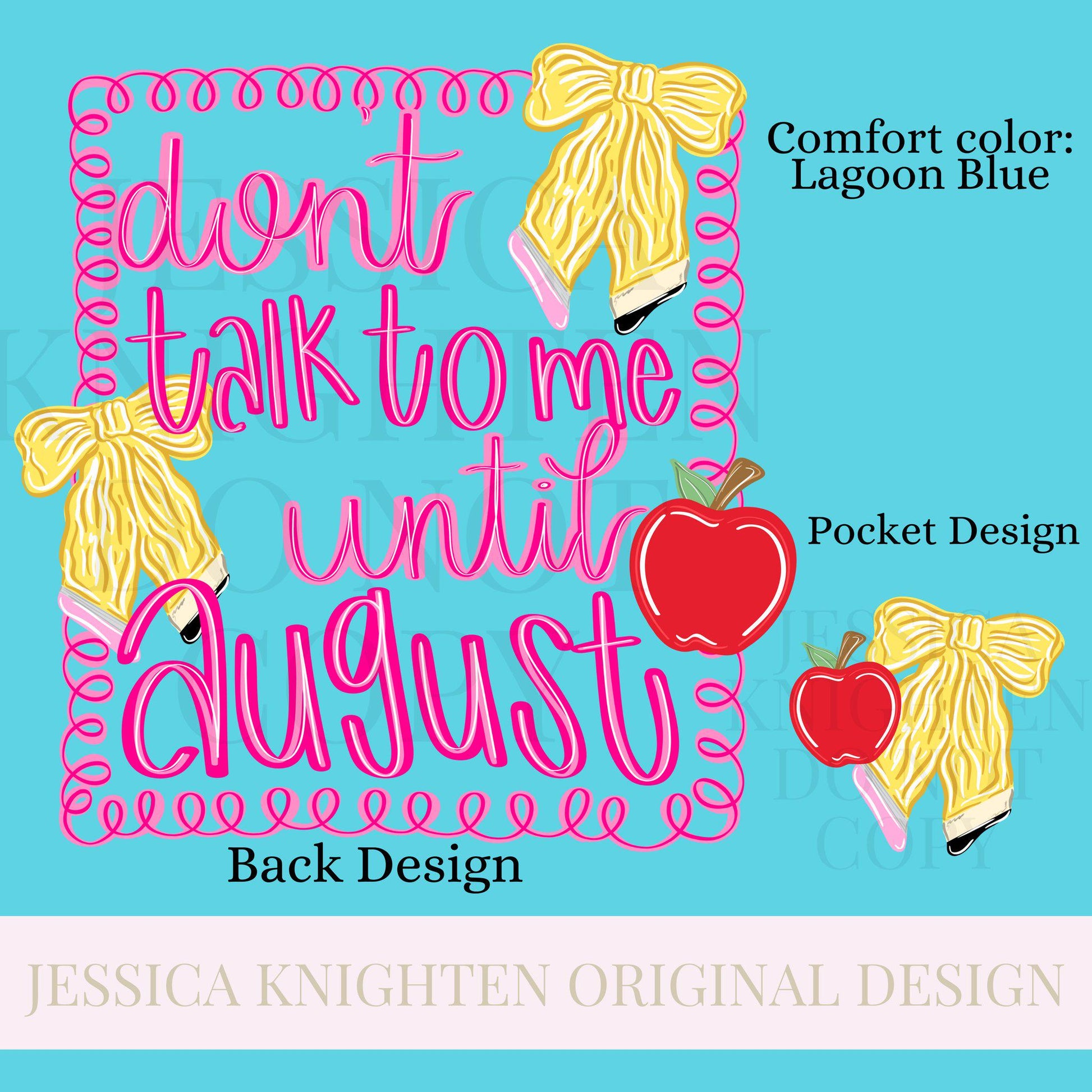 Don't talk to me until August PNG Digital Design Swirly Trendy Pocket and Back Files Design Pink Preppy Prep School Beginning Pencil Teacher