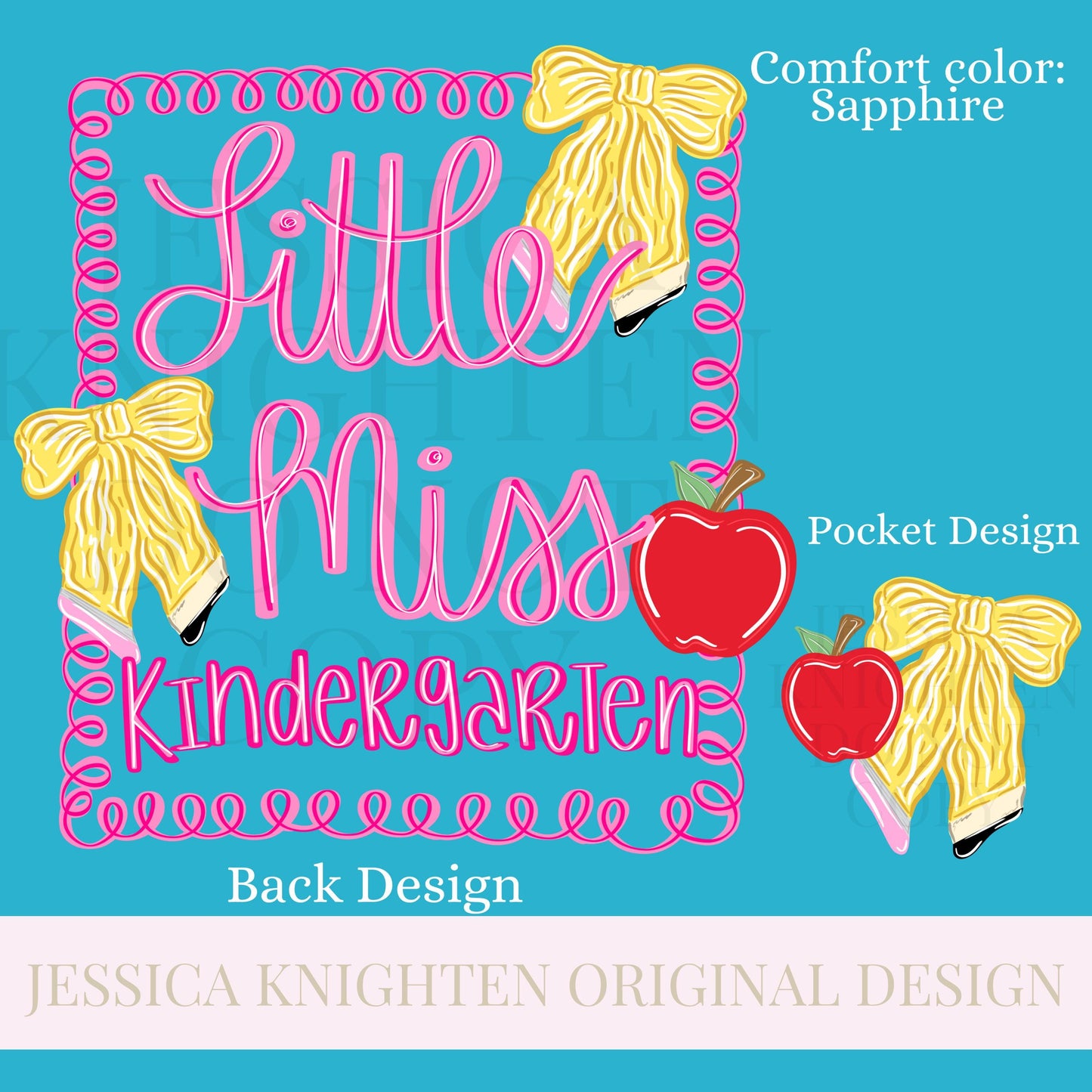 Little Miss Kindergarten PNG Digital Design Girly Swirly Trendy Pocket Back Files Kid Design Pink Preppy Prep School End Beginning Pencil