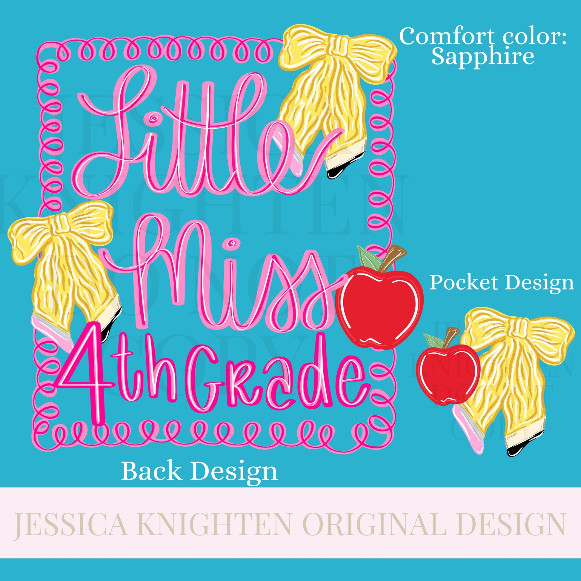 Little Miss 4th Grade PNG Digital Design Girly Swirly Trendy Pocket and Back Files Kid Design Pink Preppy Prep School End Beginning Pencil