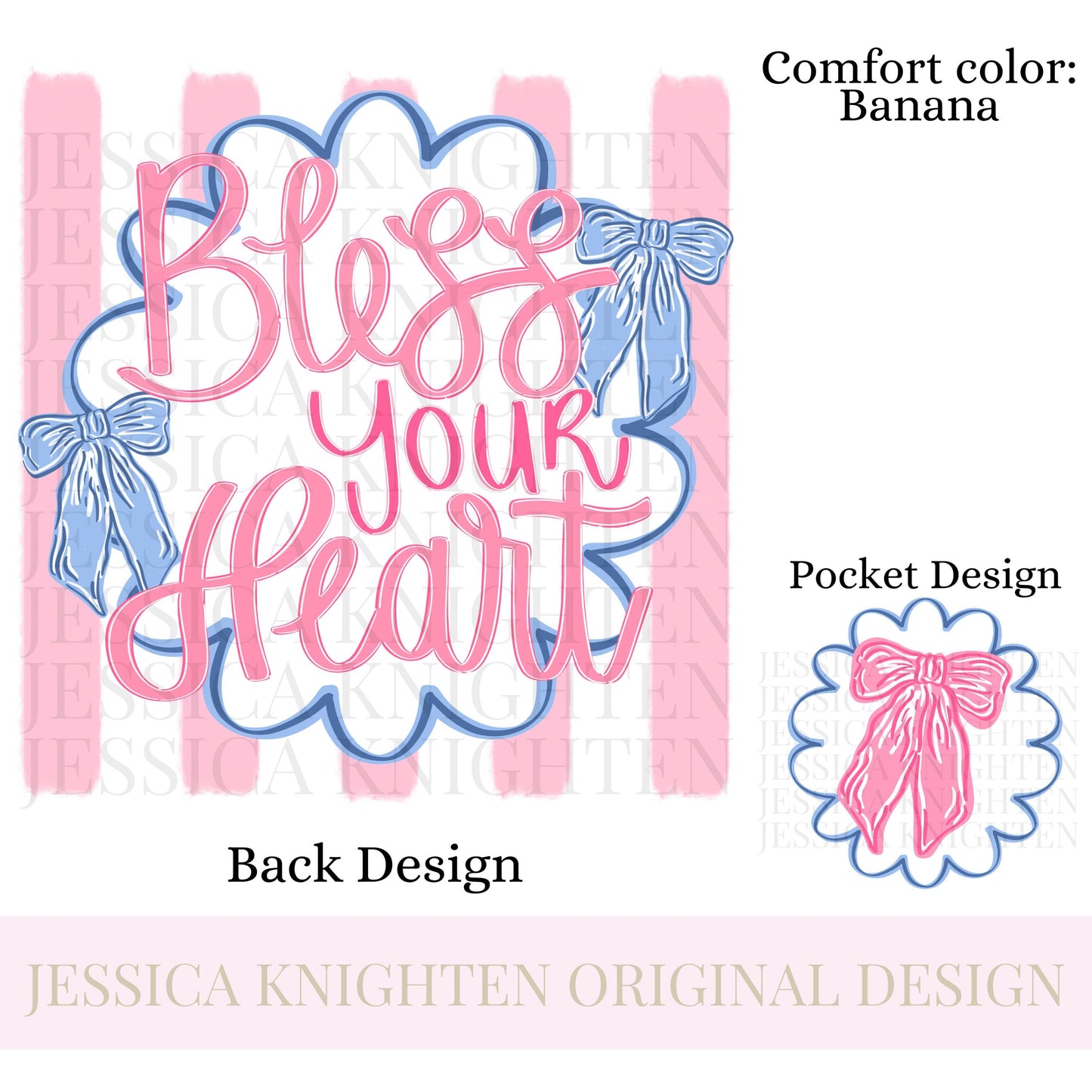 Everyday Bless your Heart PNG Digital Design Girly Swirly Trendy Pocket and Back Files Kid Design Women Pink Preppy Prep Bow Coquette Stripe
