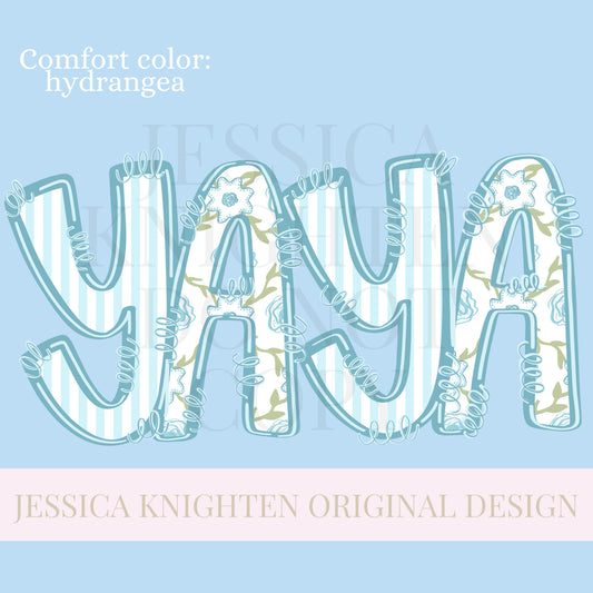YaYa Mothers Day PNG grandmother sublimation dtf hand drawn digital download mom mama mother mommy floral coastal blue grandmillenial