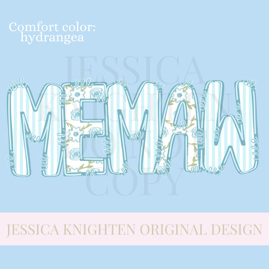 Memaw Mothers Day PNG grandmother sublimation dtf hand drawn digital download mom mama mother mommy floral coastal blue grandmillenial