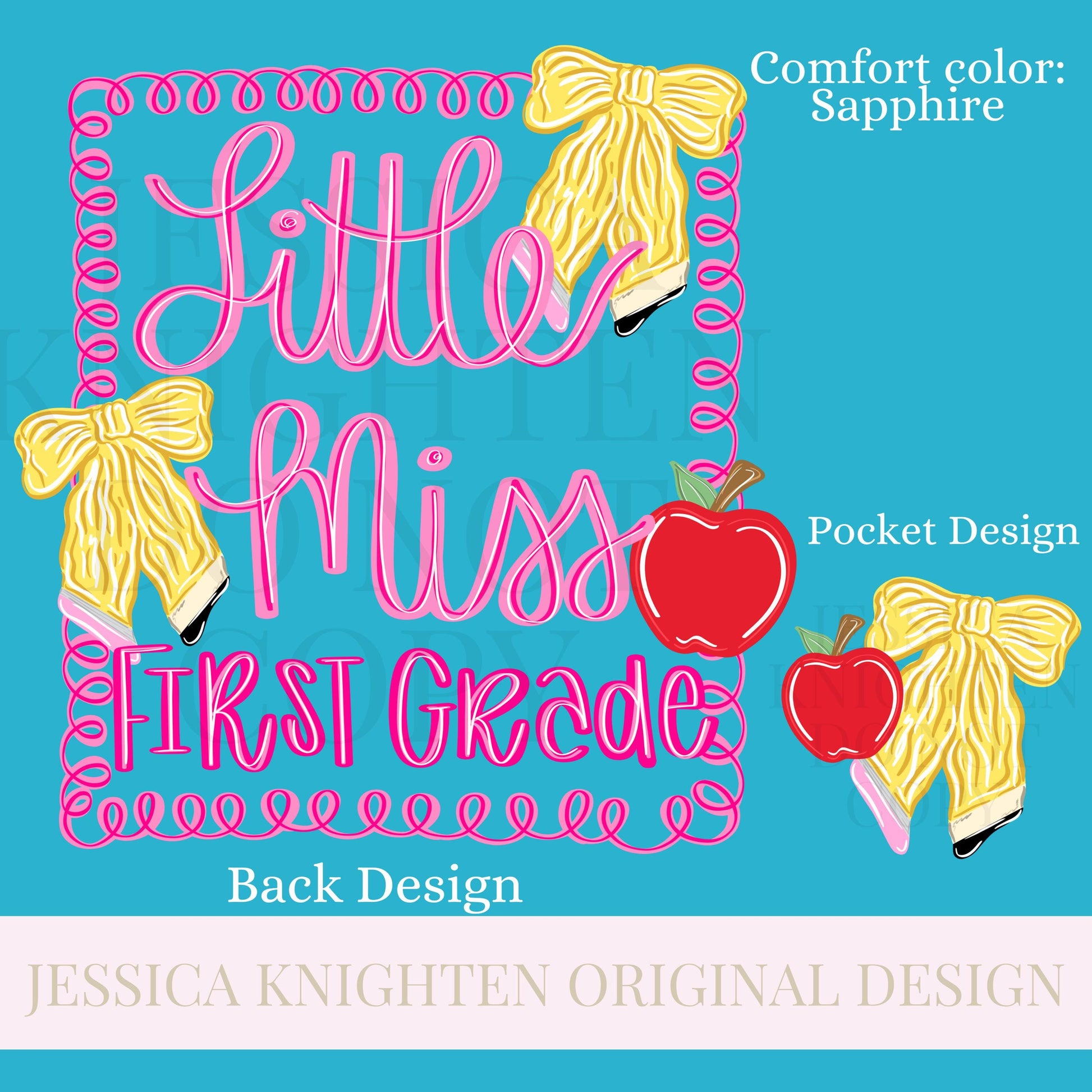 Little Miss First Grade PNG Digital Design Girly Swirly Trendy Pocket and Back Files Kid Design Pink Preppy Prep School End Beginning Pencil