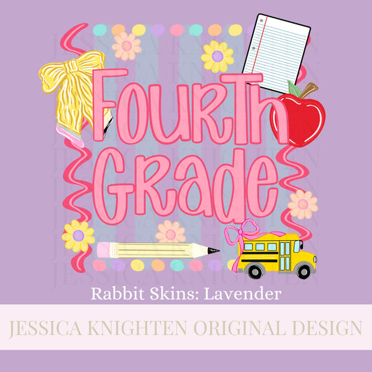 Fourth Grade PNG Digital Design Girly Swirly Trendy Back to School Files Kid Design Pink Preppy Prep School End Beginning Pencil Teach Learn