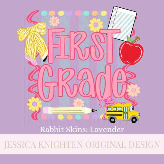 First Grade PNG Digital Design Girly Swirly Trendy Back to School Files Kid Design Pink Preppy Prep School End Beginning Pencil Teach Learn