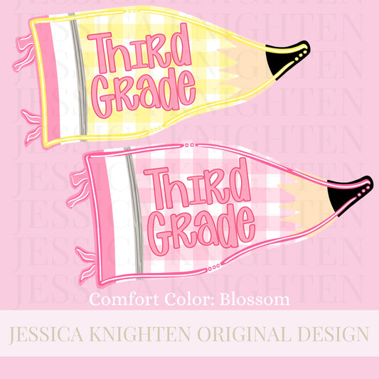Third Grade PNG Digital Design Girly Swirly Trendy Back to School Files Kid Design Pink Preppy Prep School End Beginning Pencil Teach Learn