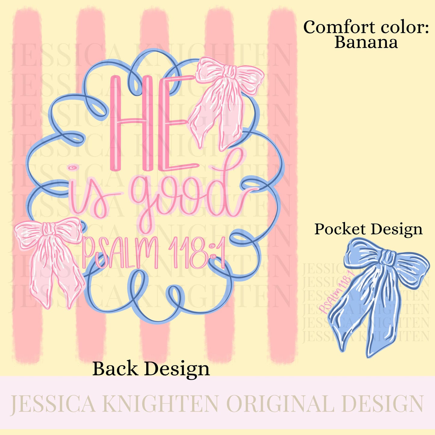 He is Good My Jesus Stripe PNG Digital Design Girly Swirly Trendy Pocket and Back Files Kid Design Women Pink Preppy Bow Coquette Prep Print
