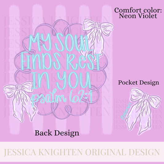 My soul finds rest Stripe PNG Digital Design Girly Swirly Trendy Pocket and Back Files Kid Design Women Pink Preppy Bow Coquette Prep Jesus