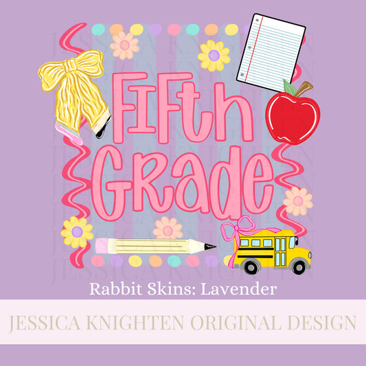 Fifth Grade PNG Digital Design Girly Swirly Trendy Back to School Files Kid Design Pink Preppy Prep School End Beginning Pencil Teach Learn