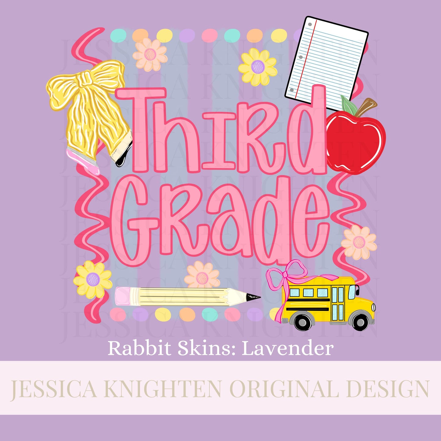 Third Grade PNG Digital Design Girly Swirly Trendy Back to School Files Kid Design Pink Preppy Prep School End Beginning Pencil Teach Learn