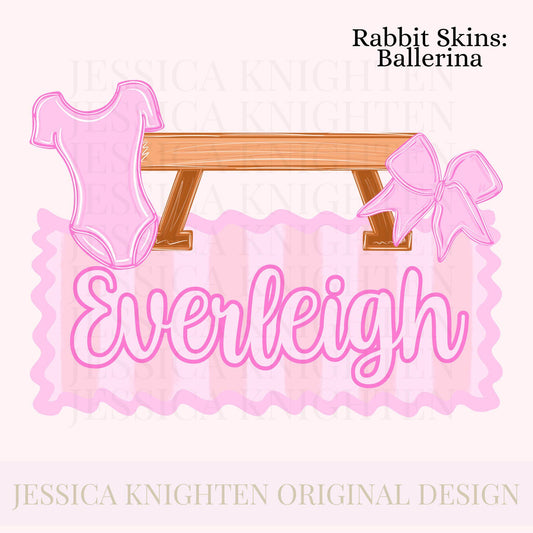 Name Block Tumbling PNG Digital Design Girly Trendy Files Kid Design Children Pink Preppy Bow Coquette Prep Print Stripe Bow Balance Beam