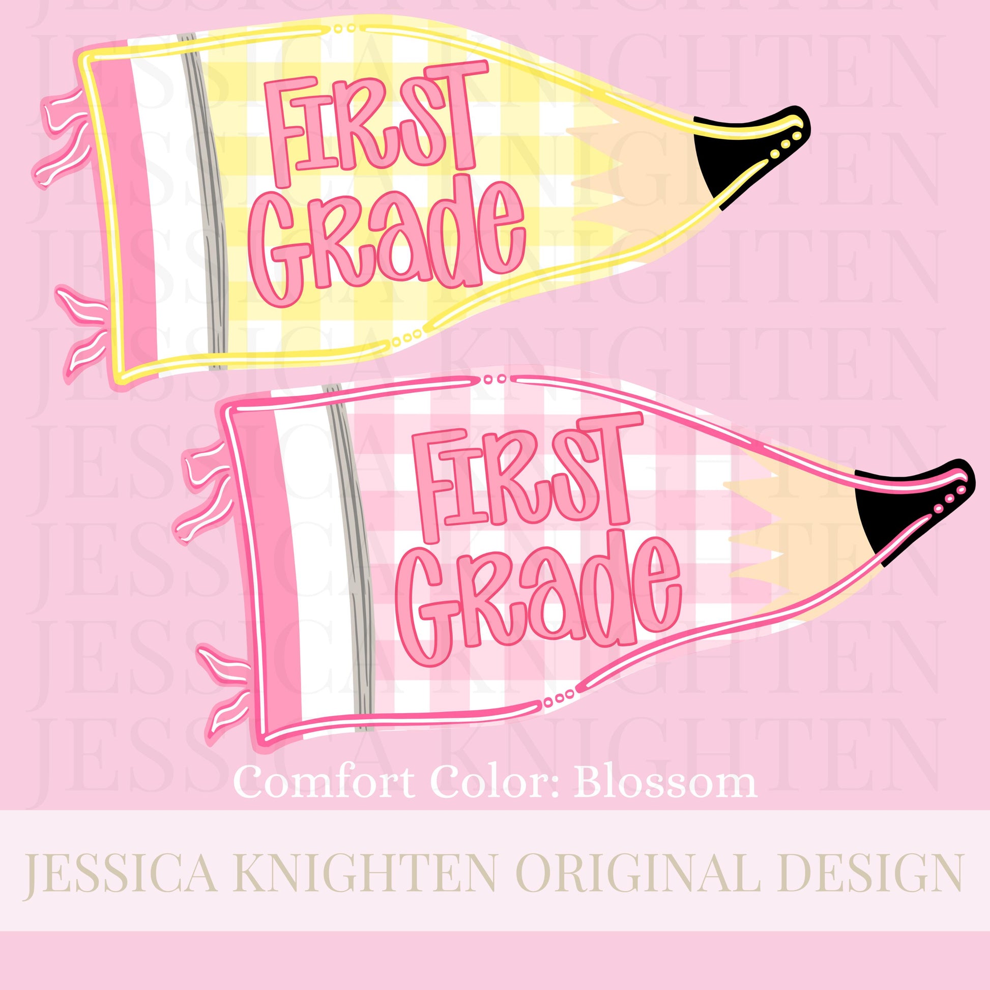 First Grade PNG Digital Design Girly Swirly Trendy Back to School Files Kid Design Pink Preppy Prep School End Beginning Pencil Teach Learn