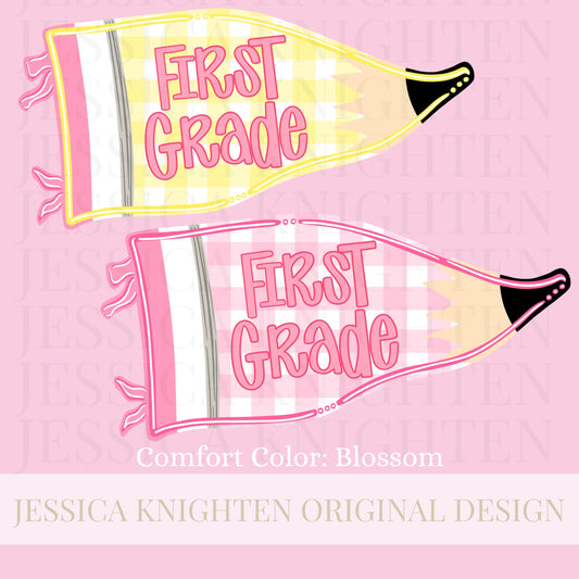 First Grade PNG Digital Design Girly Swirly Trendy Back to School Files Kid Design Pink Preppy Prep School End Beginning Pencil Teach Learn