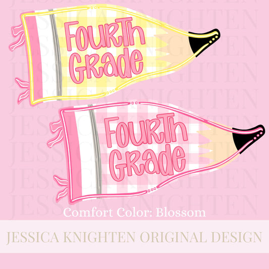 Fourth Grade PNG Digital Design Girly Swirly Trendy Back to School Files Kid Design Pink Preppy Prep School End Beginning Pencil Teach Learn