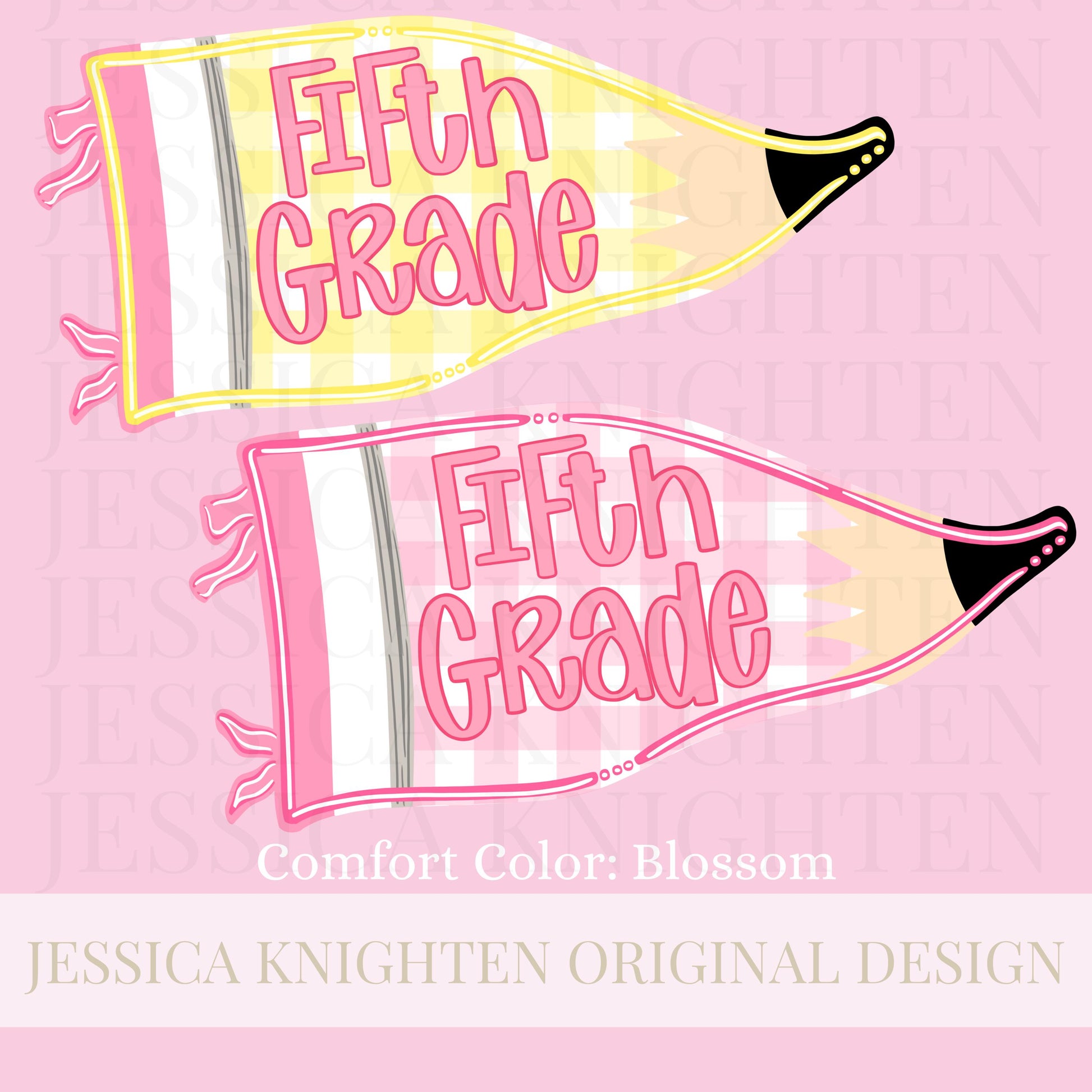 Fifth Grade PNG Digital Design Girly Swirly Trendy Back to School Files Kid Design Pink Preppy Prep School End Beginning Pencil Teach Learn