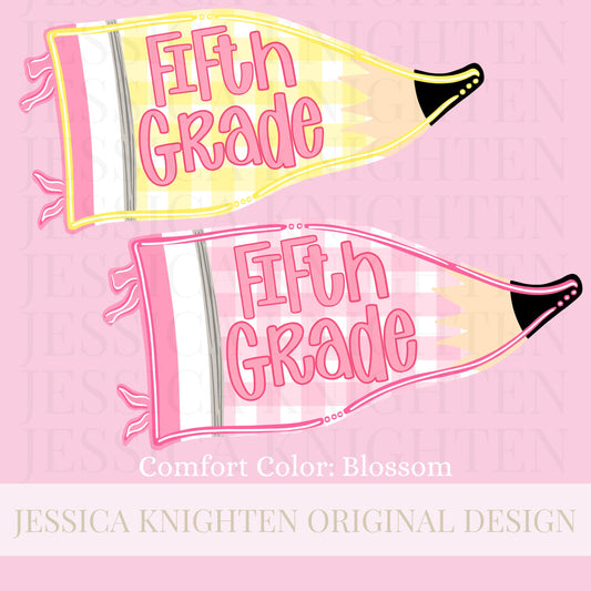 Fifth Grade PNG Digital Design Girly Swirly Trendy Back to School Files Kid Design Pink Preppy Prep School End Beginning Pencil Teach Learn