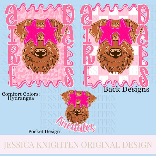 Airedales Preppy Team PNG Transparent Digital Design Football Pink Trendy Mascot Glitter Checkered Cheetah Popular Pocket Back Spirit School