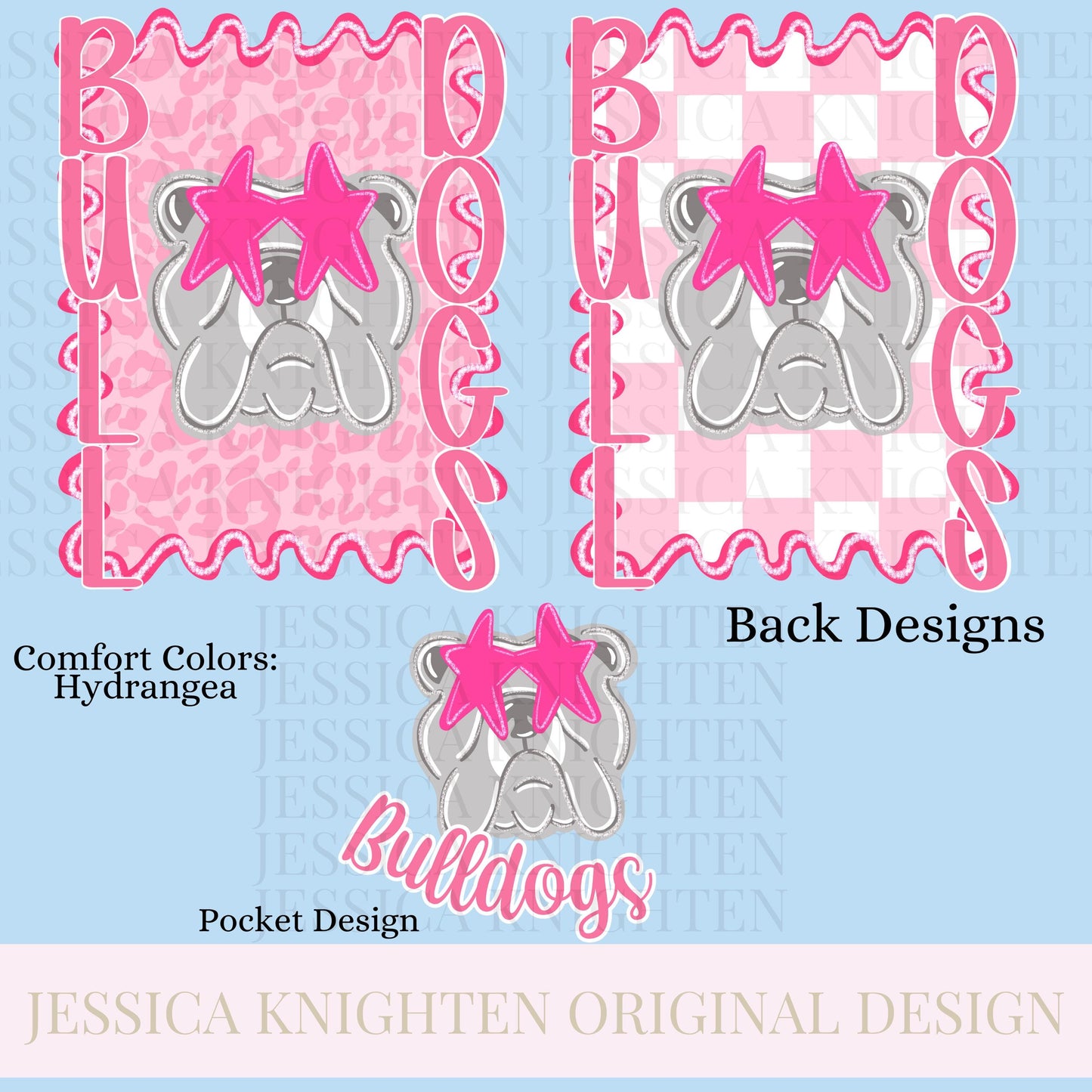 Bulldogs Preppy Team PNG Transparent Digital Design Football Pink Trendy Mascot Glitter Checkered Cheetah Popular Pocket Back Spirit School