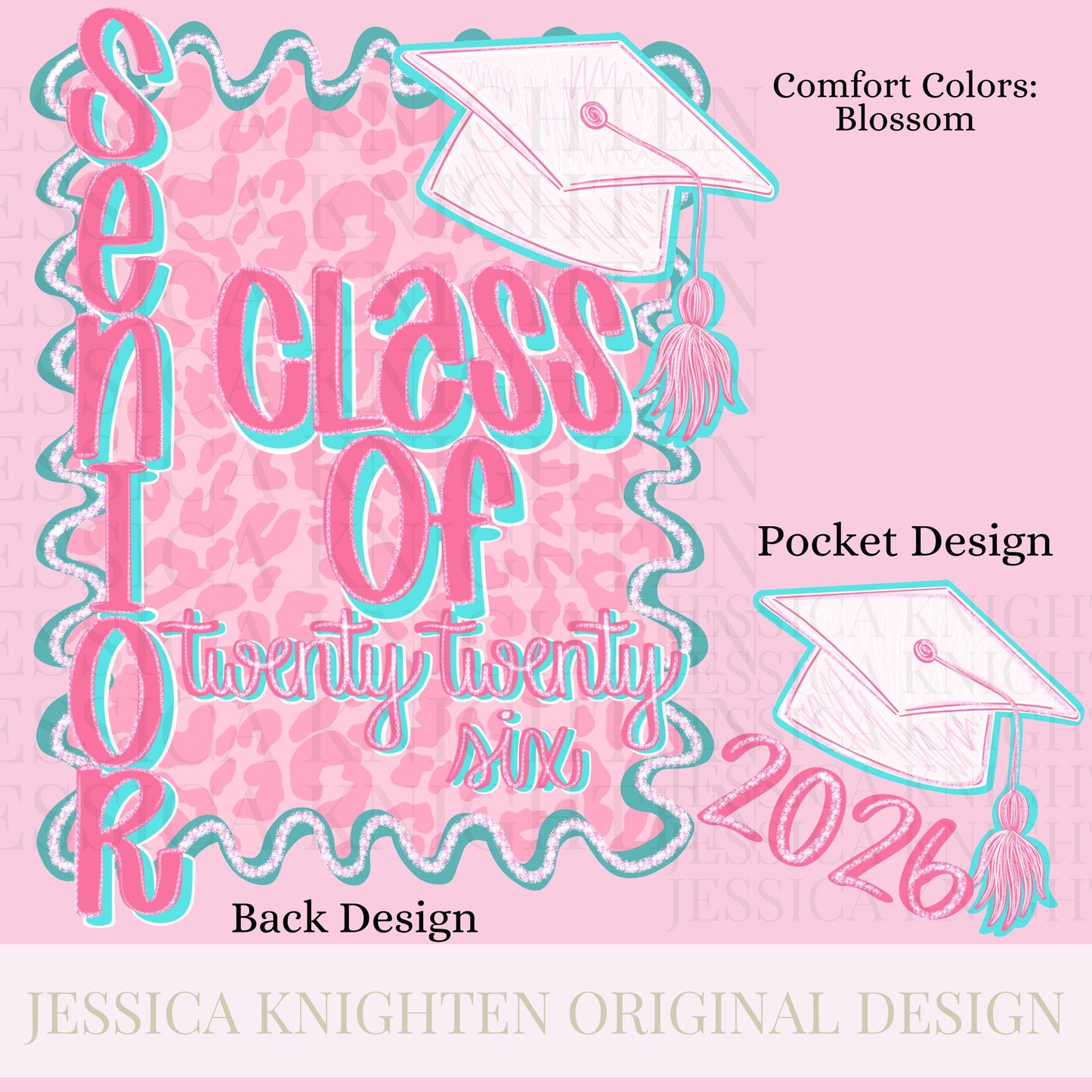 Class of 2026 Glitter PNG Digital Design Girly Swirly Trendy Pocket and Back Files Kid Design Pink Preppy School Senior Graduate Graduation