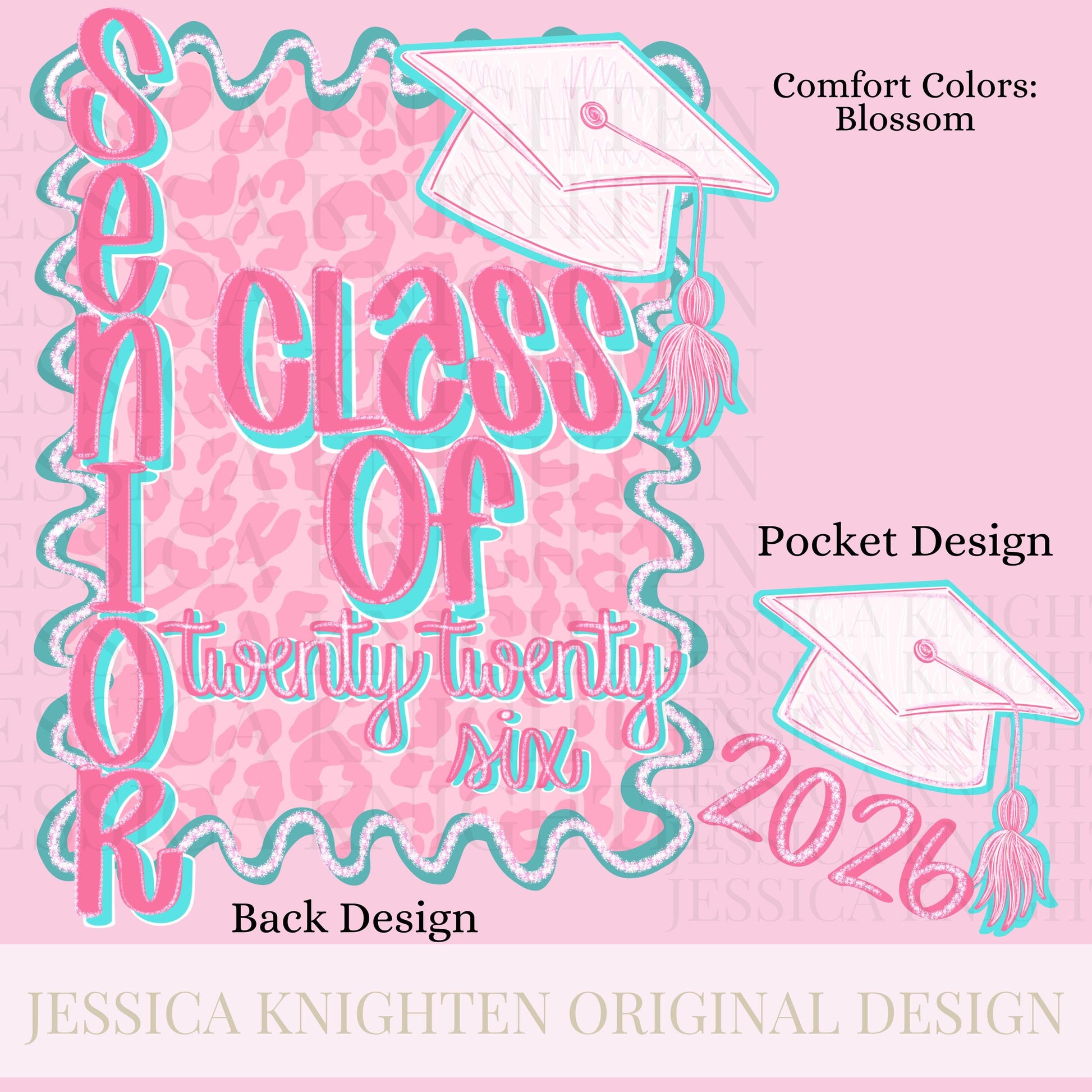 Class of 2026 Glitter PNG Digital Design Girly Swirly Trendy Pocket and Back Files Kid Design Pink Preppy School Senior Graduate Graduation