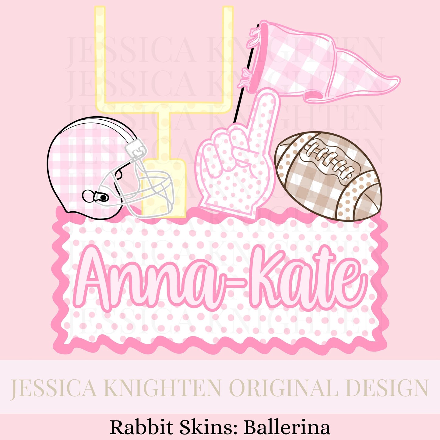 Name Block Football PNG Digital Design Trendy File Kid Design Children Prep Girly Plate Ric Rac Swiss Dot Back Season Best Seller Pink