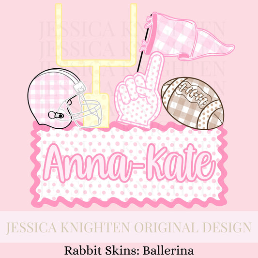 Name Block Football PNG Digital Design Trendy File Kid Design Children Prep Girly Plate Ric Rac Swiss Dot Back Season Best Seller Pink