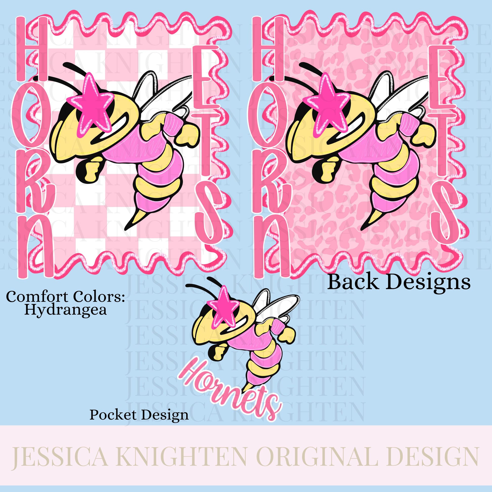 Hornets Preppy Team PNG Transparent Digital Design Football Pink Trendy Mascot Glitter Checkered Cheetah Popular Pocket Back Spirit School